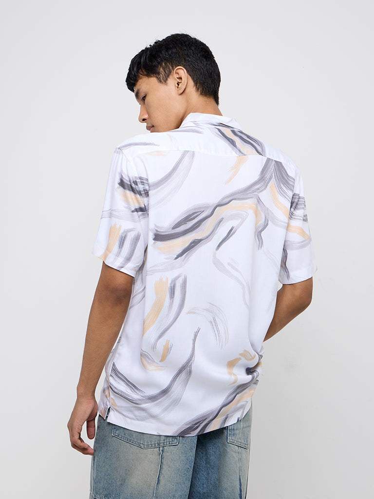 Westside Nuon Men's White Abstract Design Relaxed-Fit Shirt for Casual Wear Back View