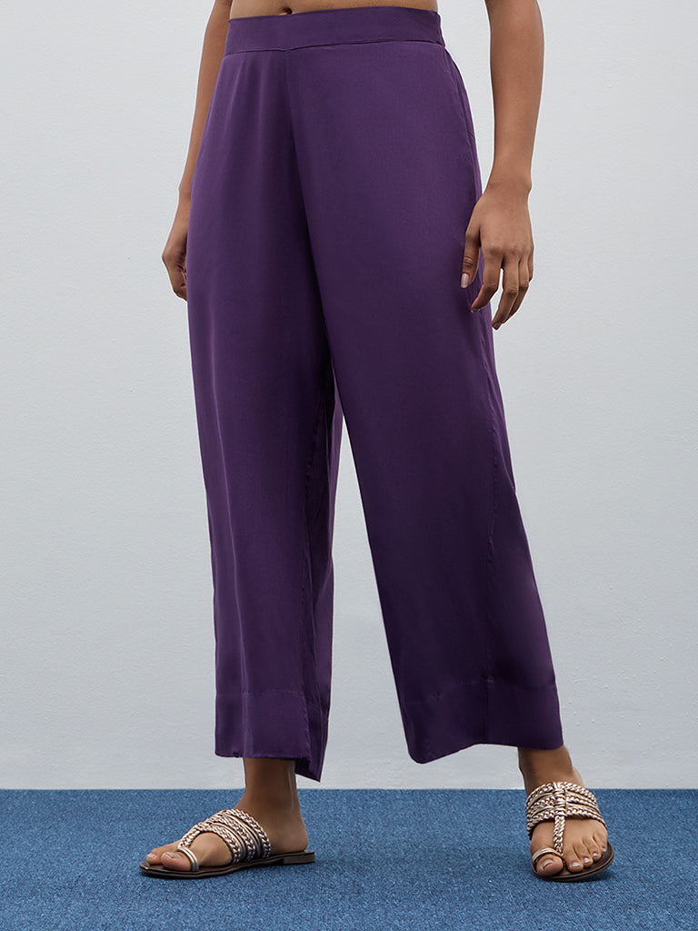 Buy Utsa Purple Solid Mid Rise Ethnic Pants from Westside