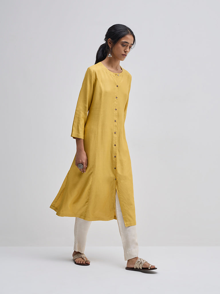 Buy Zuba Mustard Self Patterned A Line Kurta from Westside