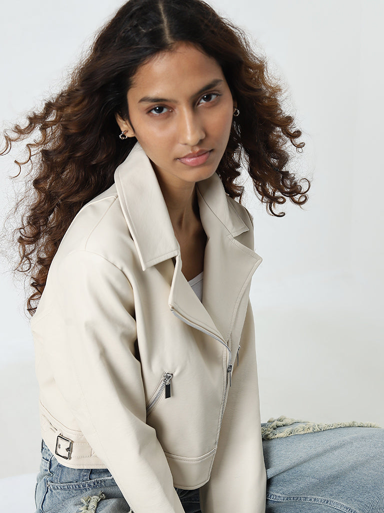 Nuon Ecru Faux-Leather Jacket