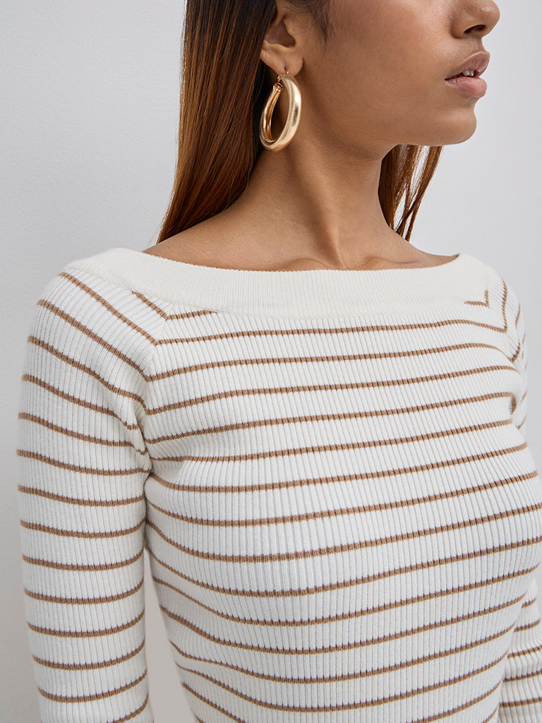 LOV Brown Striped Knitted Top