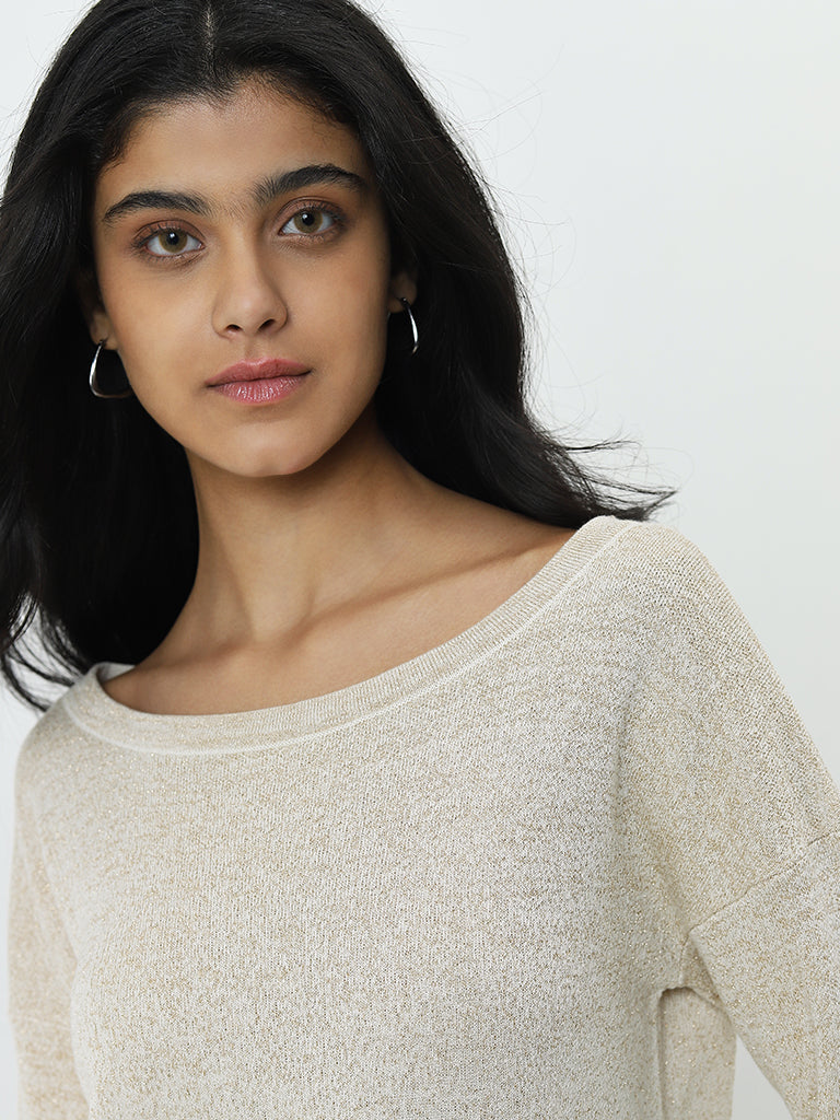 LOV Light Beige Sparkle Design Sweater