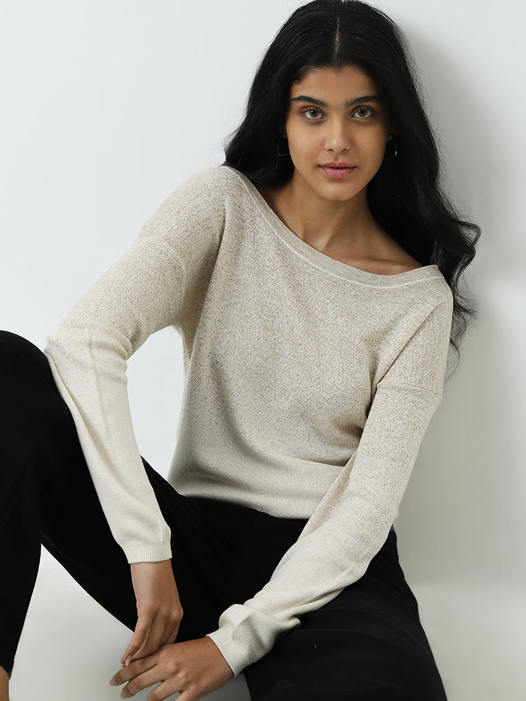 LOV Light Beige Sparkle Design Sweater