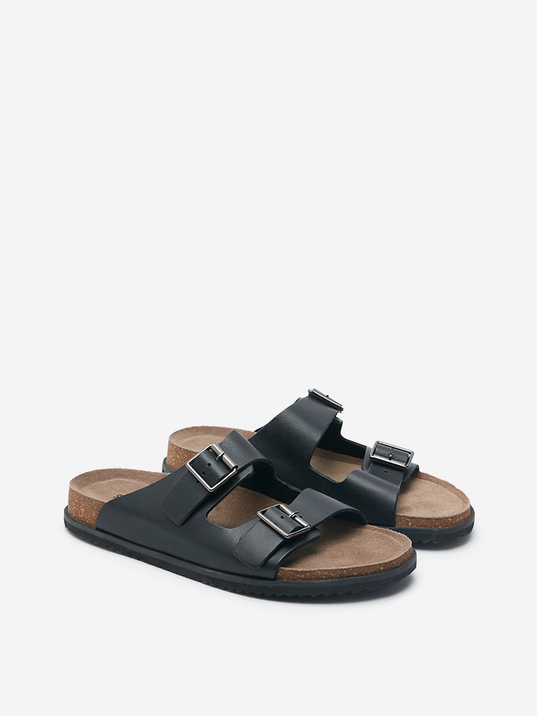 Westside SOLEPLAY Men's Black Slip-On Comfort Sandals Front View