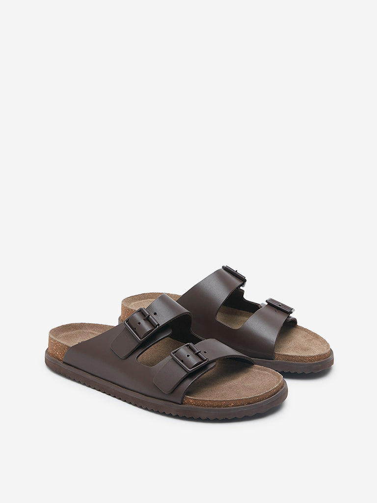 Westside SOLEPLAY Men's Dark Brown Slip-On Comfort Sandals Front View