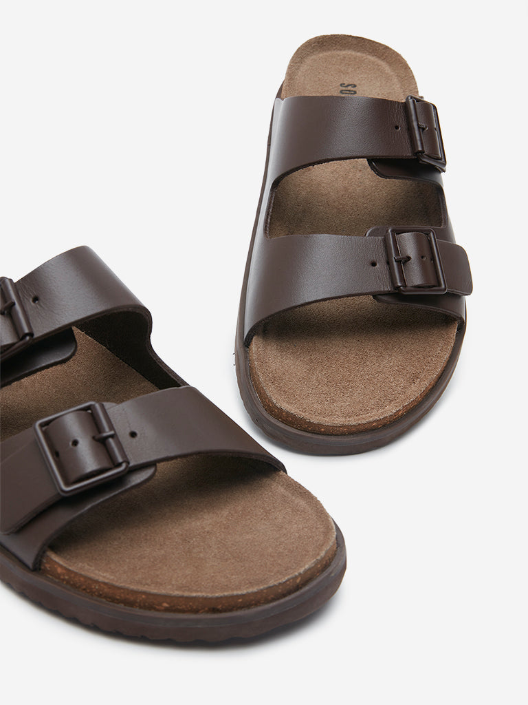 Westside SOLEPLAY Men's Dark Brown Slip-On Comfort Sandals Zoomed View