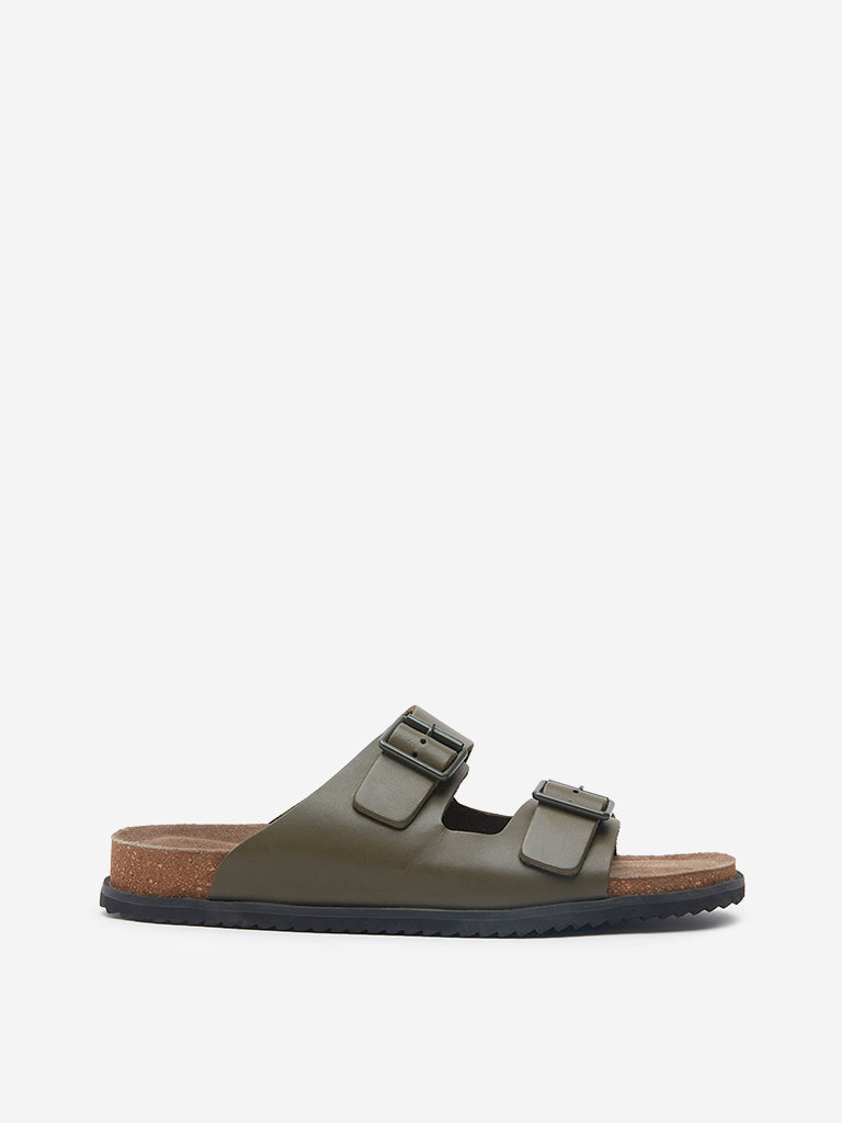 Westside SOLEPLAY Men's  Olive Slip-On Comfort Sandals for Casual Wear Side View