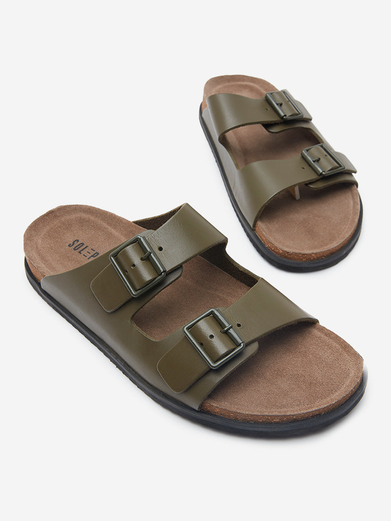 Westside SOLEPLAY Men's  Olive Slip-On Comfort Sandals for Casual Wear Zoomed View