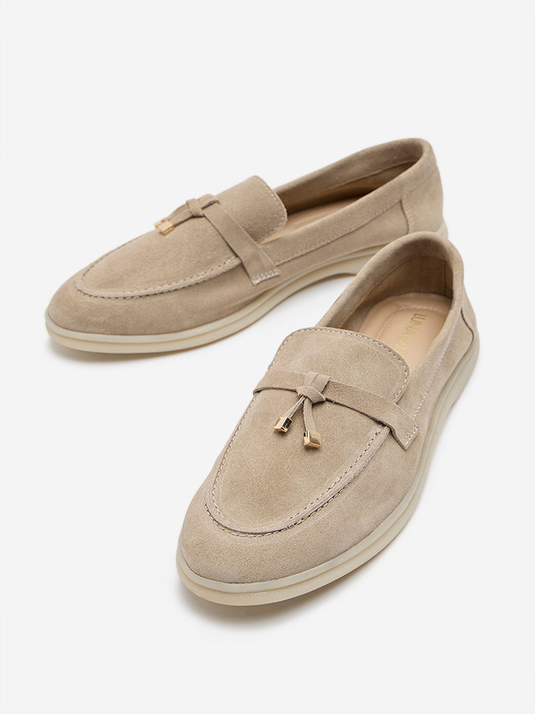 Westside LUNA BLU Women's Ivory Faux Suede Loafers for Work Wear Zoomed View