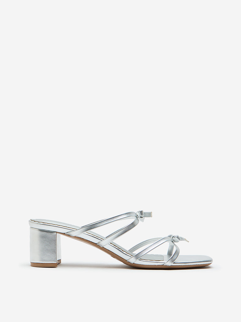 Buy LUNA BLU Silver Bow Pattern Block Heel Sandals from Westside
