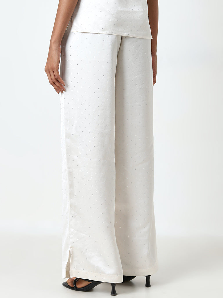 Wardrobe Ivory Embellished High-Rise Trousers