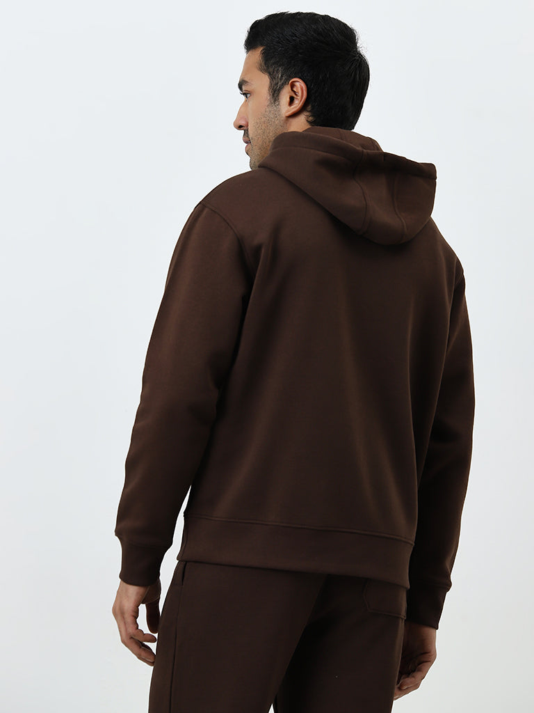 Westside WES Casuals Men's Brown Relaxed-Fit Cotton-Blend Sweatshirt for Casual Wear Back View