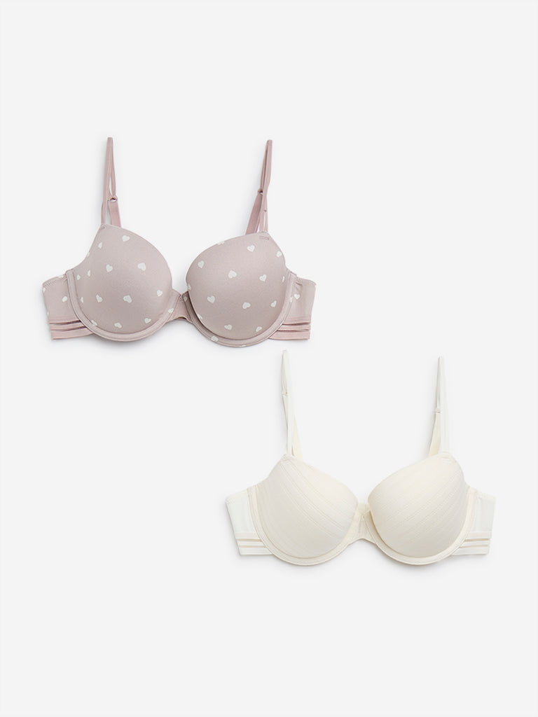 Wunderlove Ivory Printed Wired Bra - Pack of 2