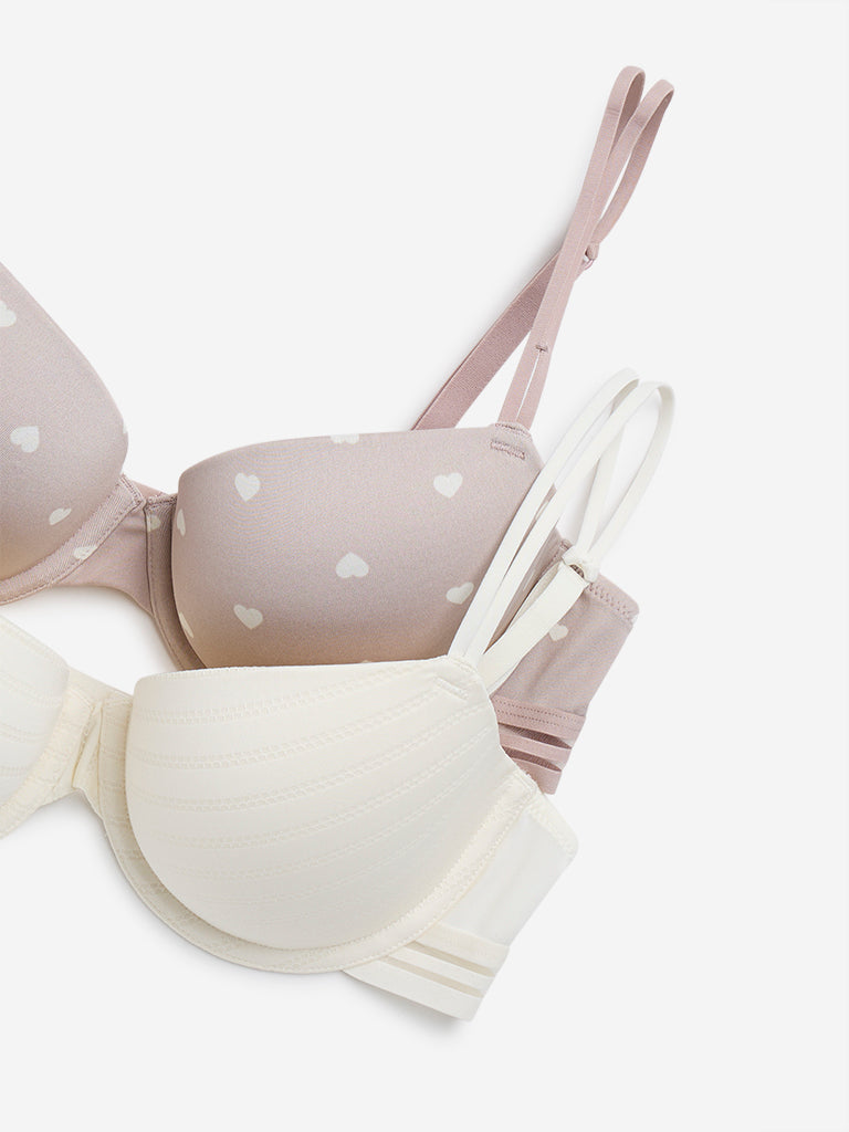 Wunderlove Ivory Printed Wired Bra - Pack of 2