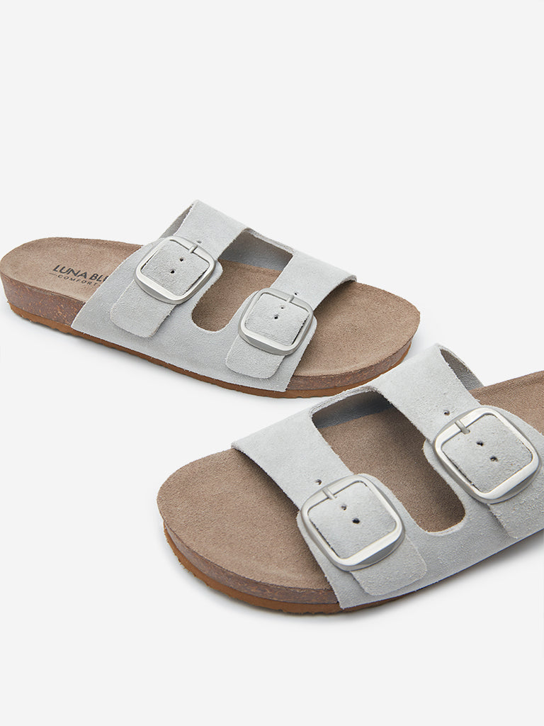 LUNA BLU Grey Dual-Strap Comfort Sandals