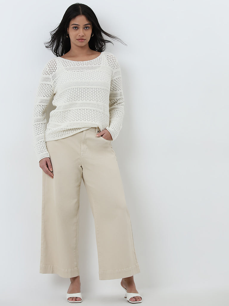 Gia Beige Solid Straight - Fit High - Rise Jeans