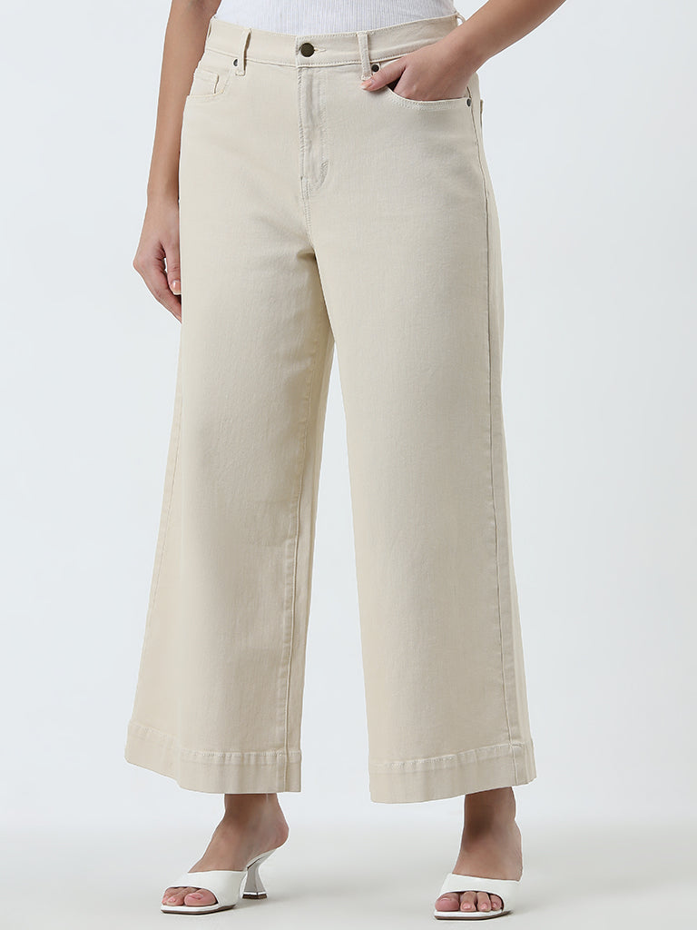 Gia Beige Solid Straight - Fit High - Rise Jeans
