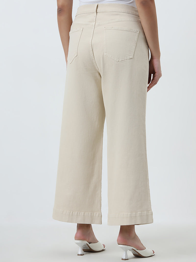 Gia Beige Solid Straight - Fit High - Rise Jeans