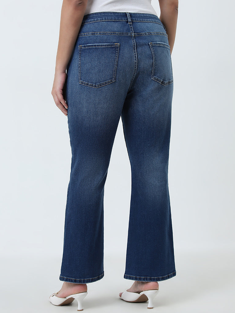 Gia Blue Washed Wide-Leg High-Rise Jeans