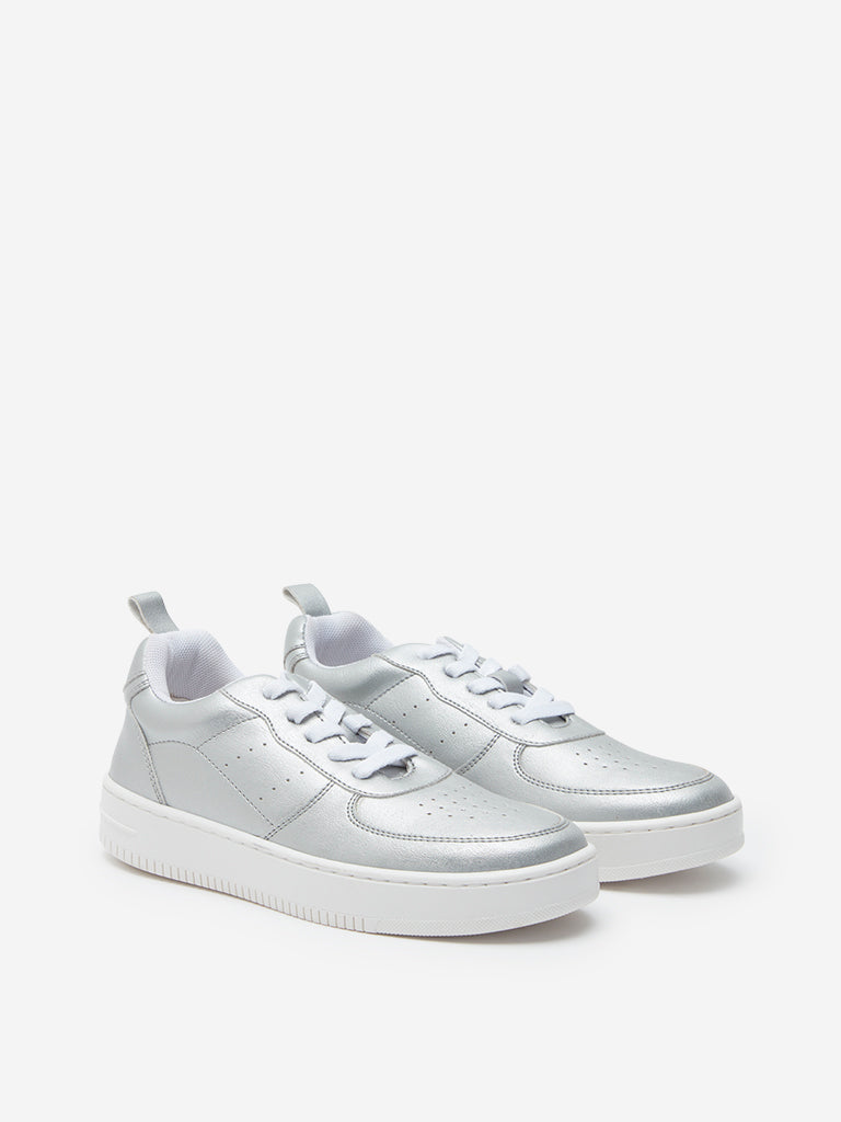 Silver lace up sneakers outlet