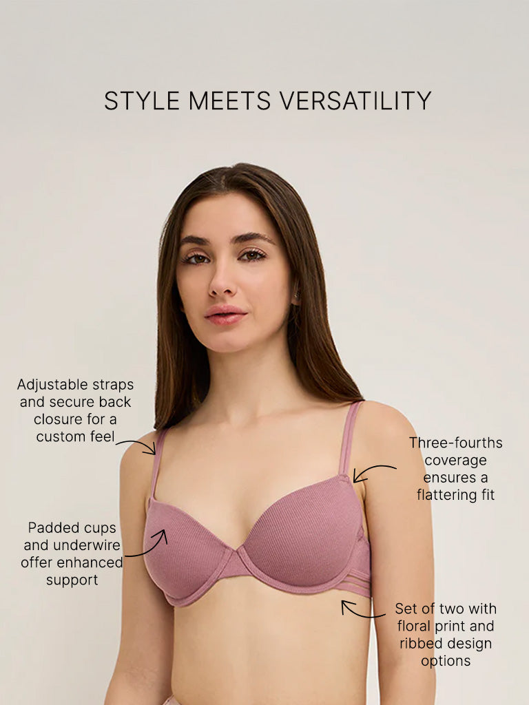 Wunderlove Mauve Underwired Bra - Pack of 2