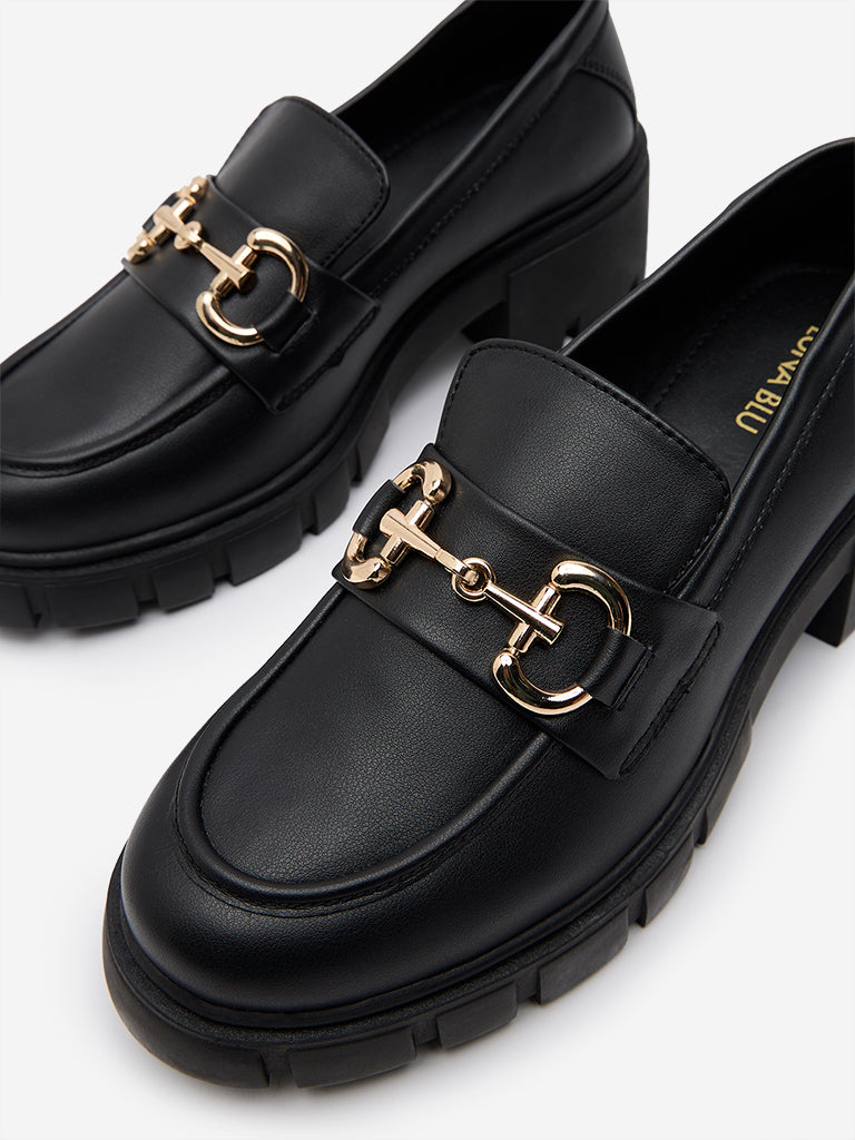 Westside LUNA BLU Women's Black Chunky Platform Loafers for Casual Wear Zoomed View