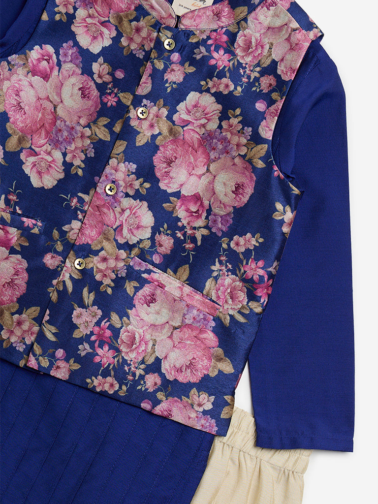 Westside Utsa Kids Blue Kurta, Jacket and Pants Set - (2 - 8yrs) for Ethnic Wear Zoomed View