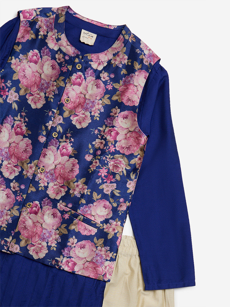 Westside Utsa Kids Blue Kurta, Jacket and Pants Set - (8 - 14yrs) for Ethnic Wear Zoomed View