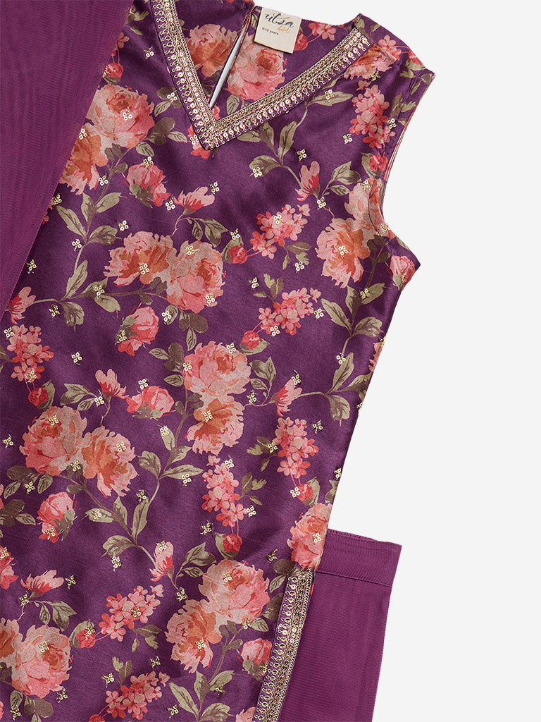 Westside Utsa Kids Purple Embellished Kurta, Sharara and Dupatta Set - (8 - 14yrs) for Ethnic Wear Zoomed View