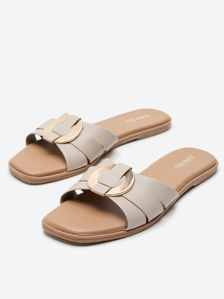 Westside LUNA BLU Women's Ivory Metal-Detailed Slides for Casual Wear Zoomed View