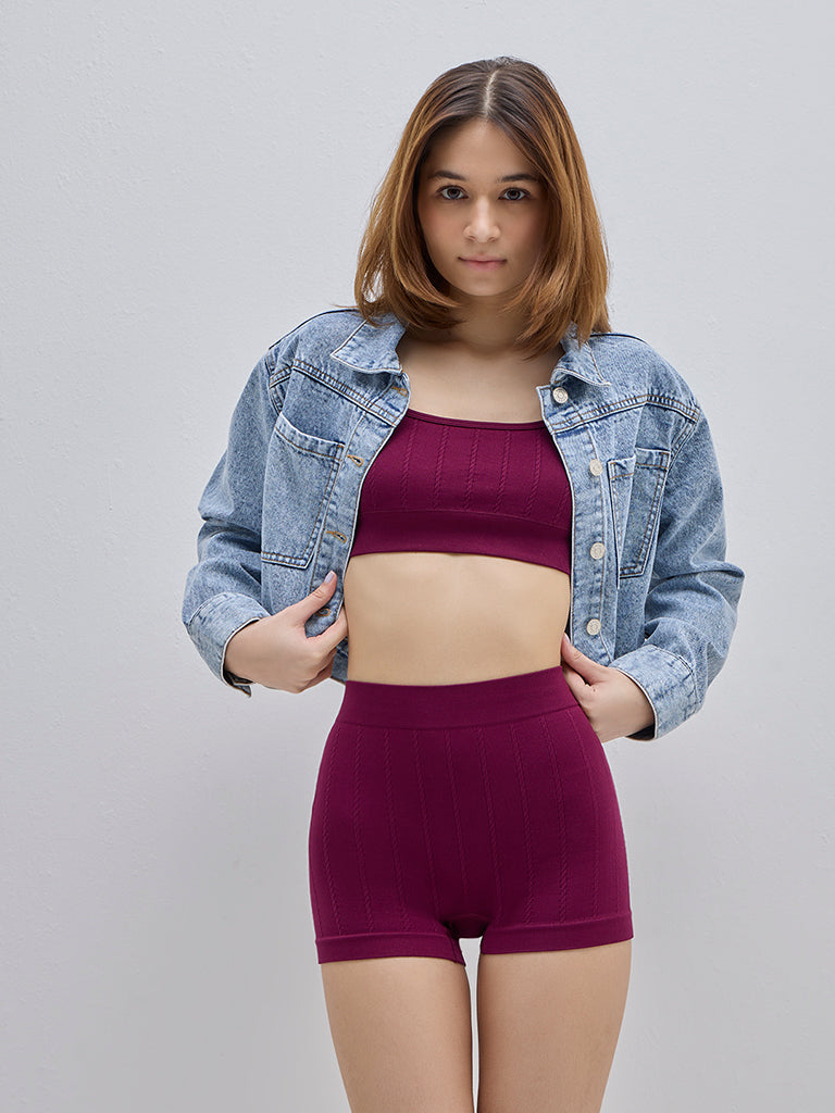 Superstar Burgundy Textured High-Rise Boy Shorts Brief
