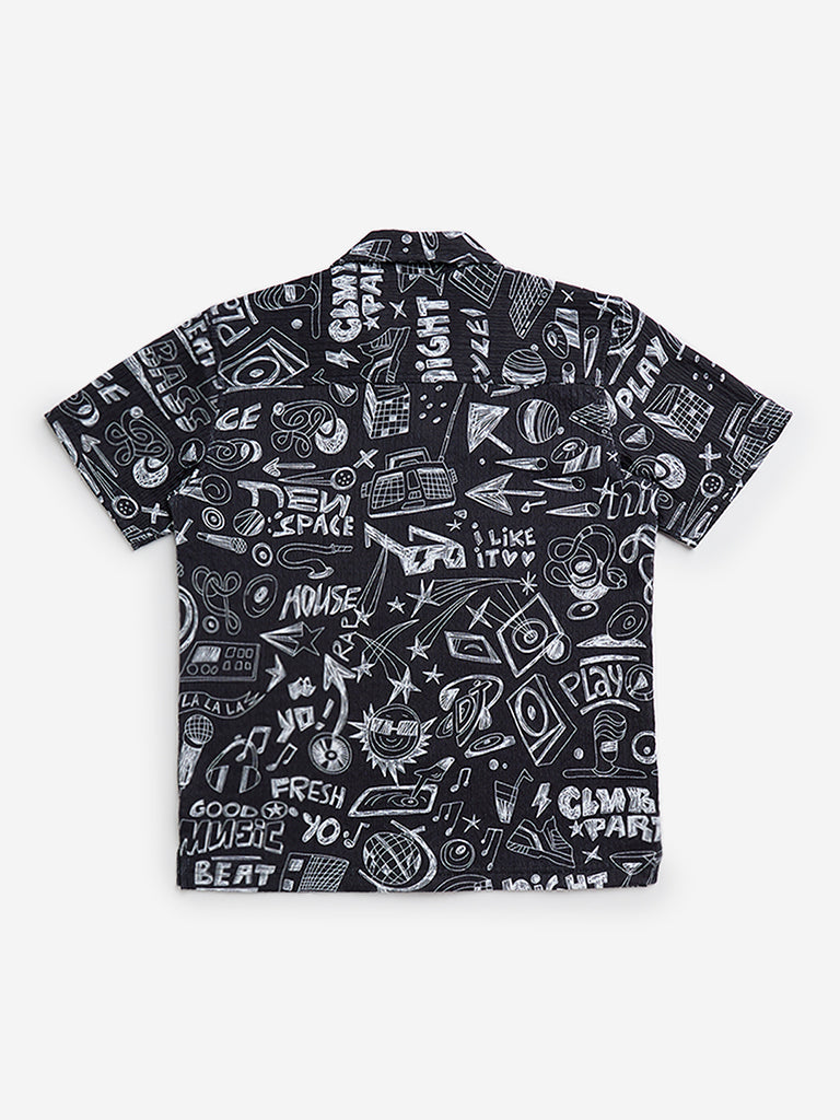 Y&F Kids Black Abstract Design Resort-Fit Shirt