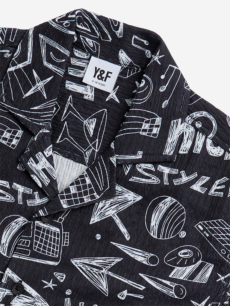 Y&F Kids Black Abstract Design Resort-Fit Shirt