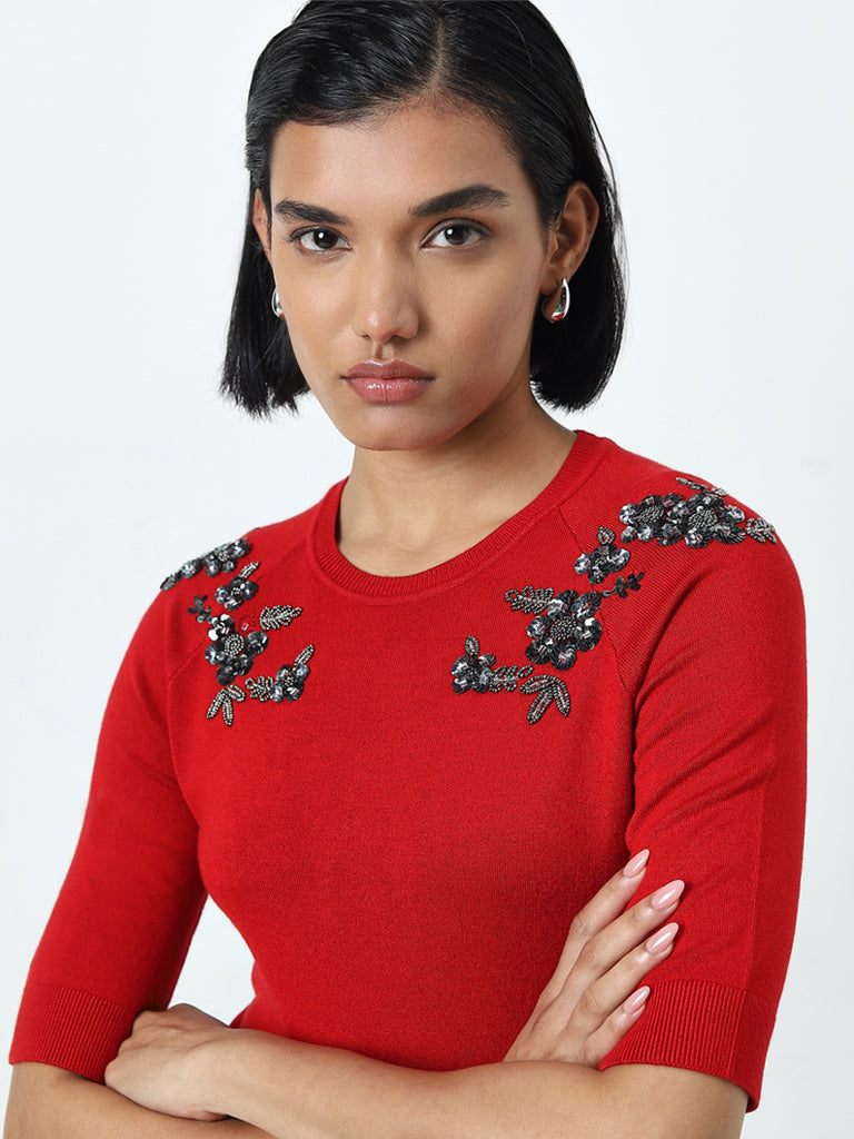 Wardrobe Red Embellished Top
