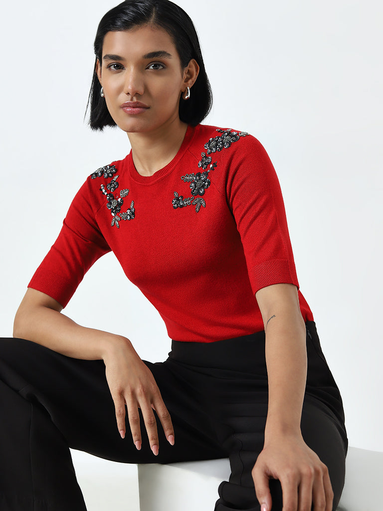 Wardrobe Red Embellished Top