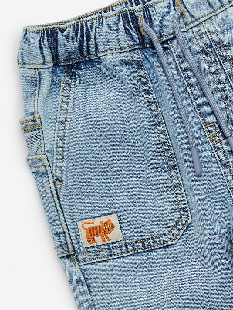 Westside HOP Kids Light Blue Relaxed-Fit Mid-Rise Jeans for Winter Wear Zoomed View