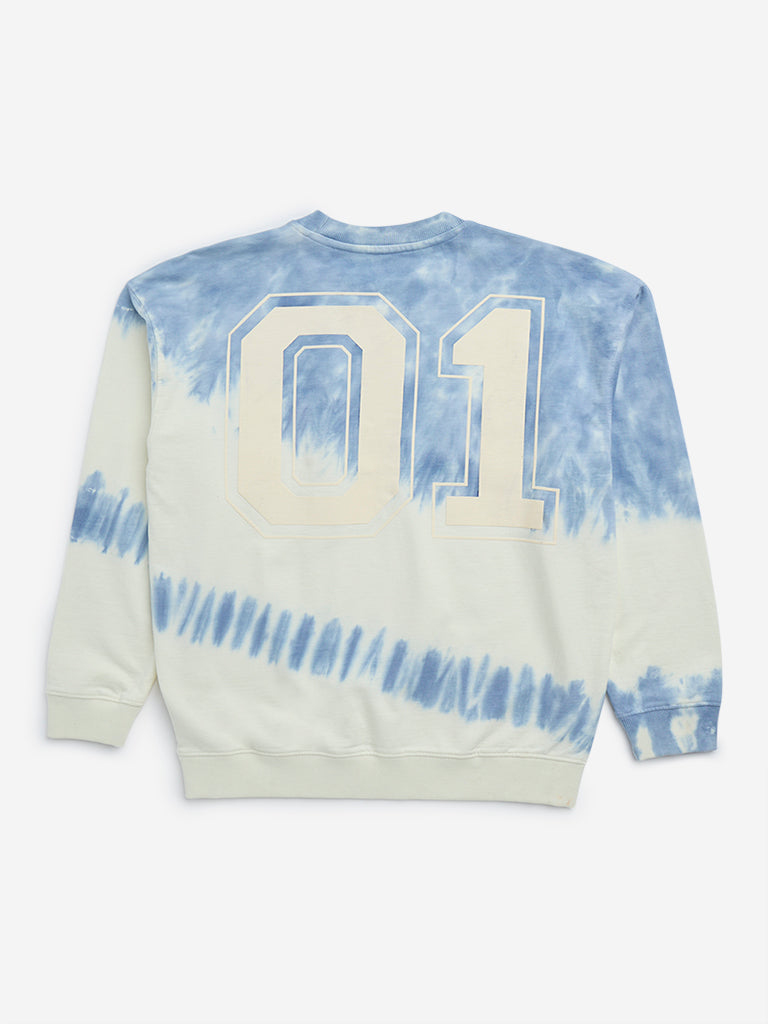 Y&F Kids Blue Tie-Dye Printed Cotton Sweatshirt