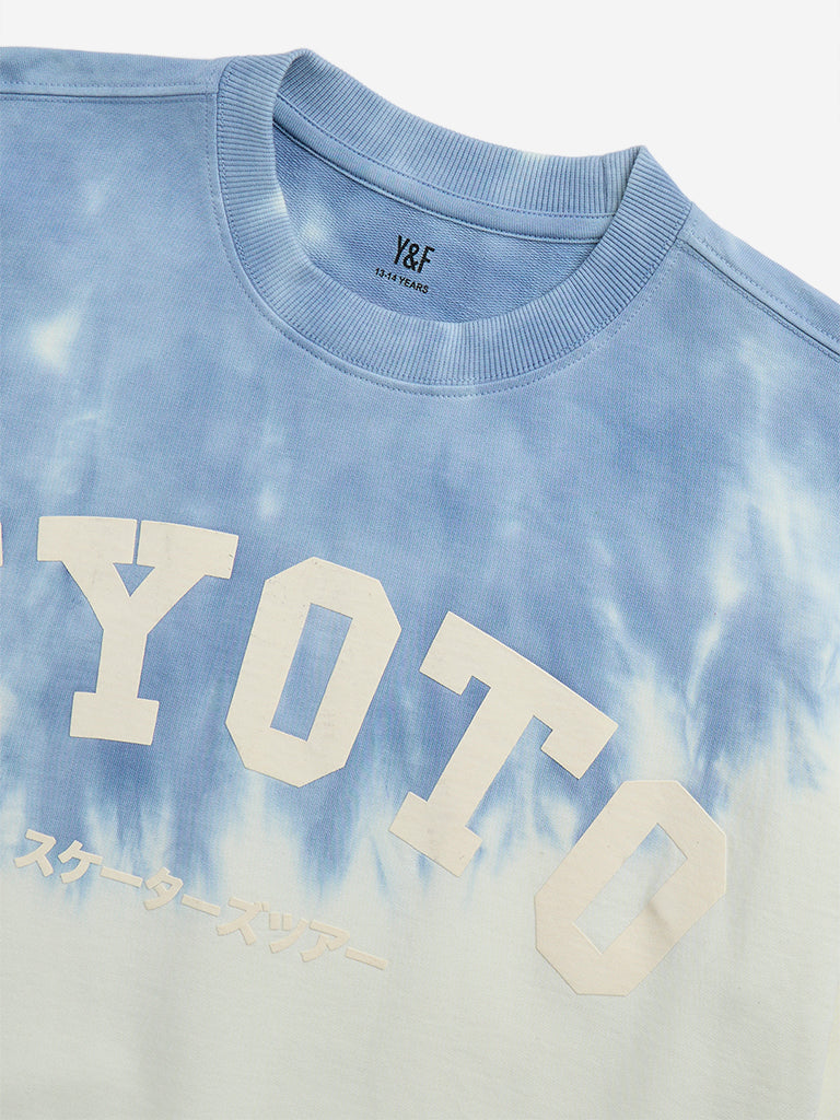 Y&F Kids Blue Tie-Dye Printed Cotton Sweatshirt