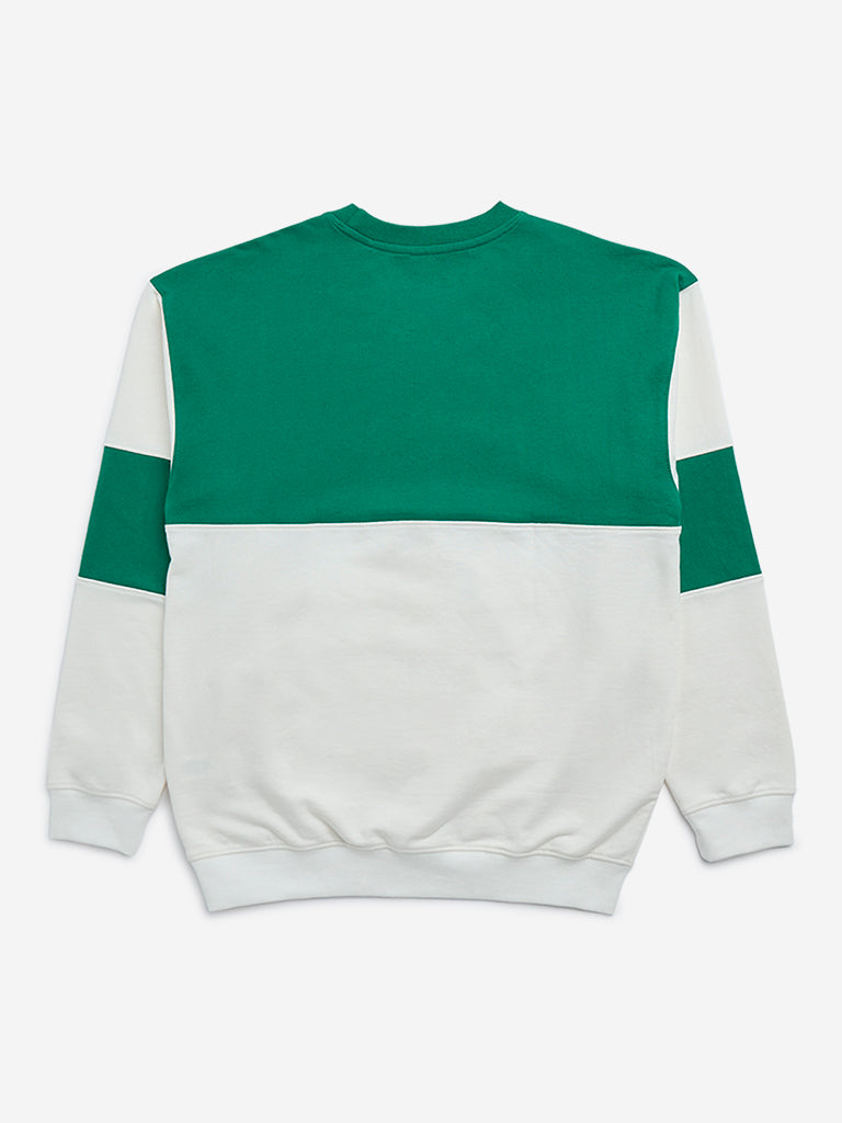 Y&F Kids Green Colour-Blocked Cotton-Blend Sweatshirt