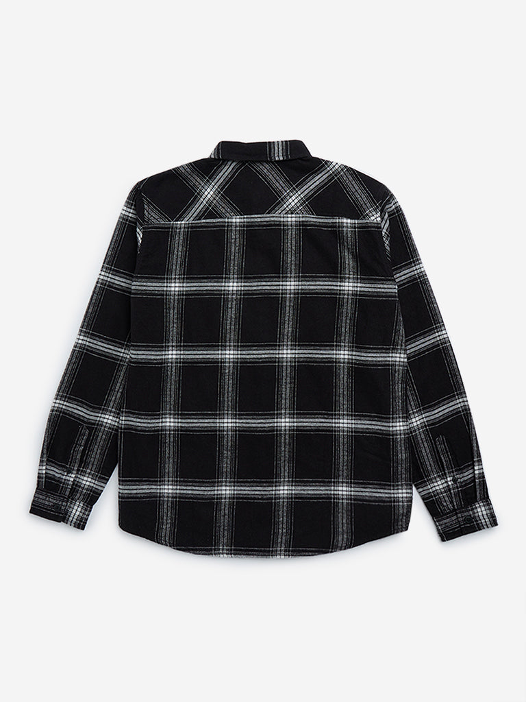 Y&F Kids Black Checkered Cotton Shirt