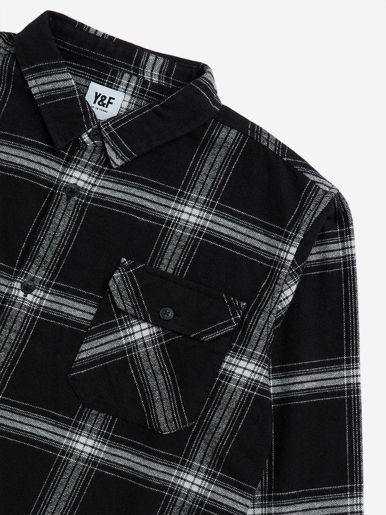 Y&F Kids Black Checkered Cotton Shirt