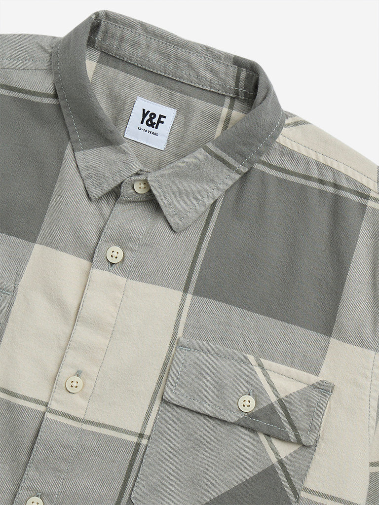 Westside Y&F Boy's Sage Checks Pattern Cotton Shirt for Casual Wear Zoomed View