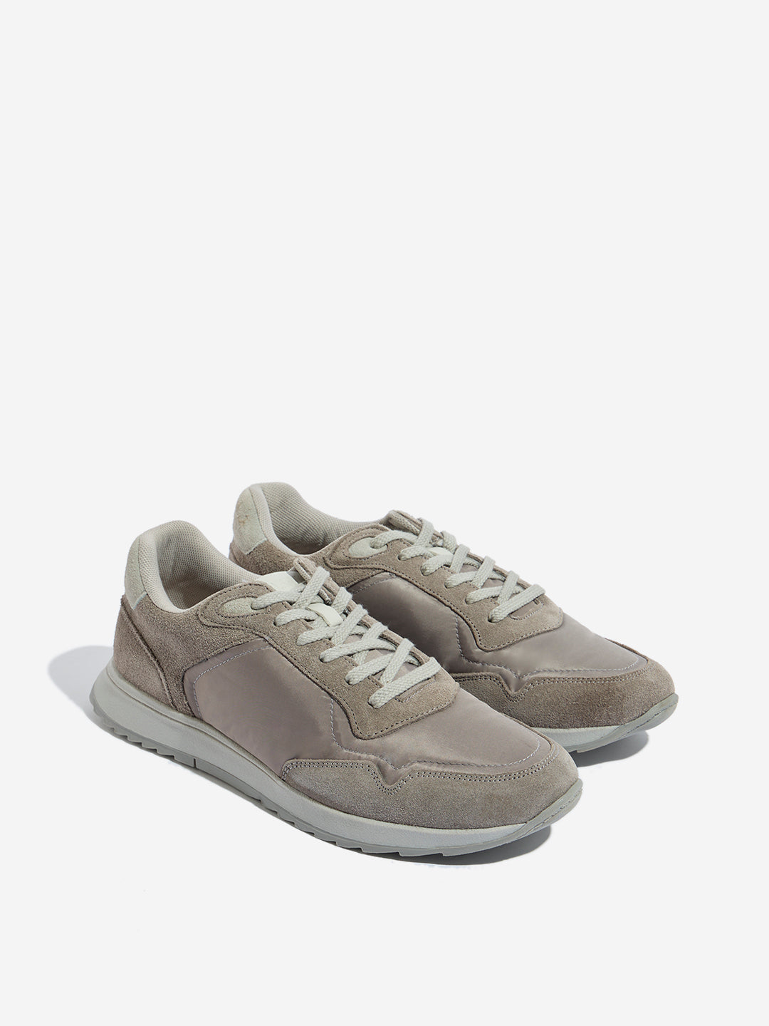 Westside SOLEPLAY Men's Grey Faux-Suede Lace Up Sneakers for Casual Wear Front View