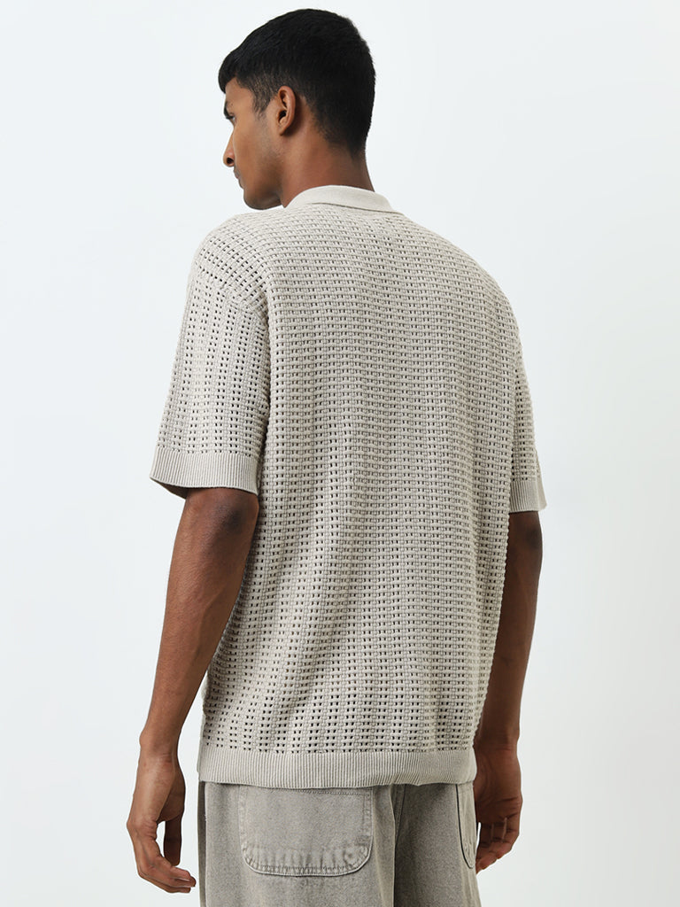 Nuon Beige Knitted Relaxed-Fit Cotton Shirt