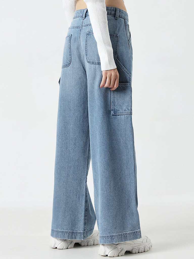 Nuon Blue Faded Straight - Fit Mid - Rise Jeans