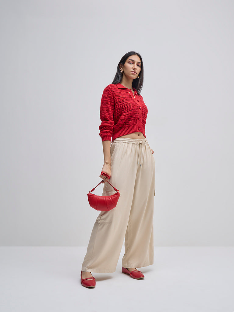 LOV Red Knit Pattern Cardigan