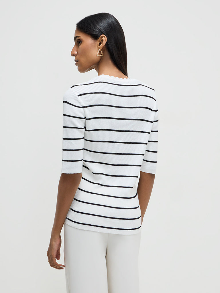 Wardrobe White Striped Ribbed Sweater