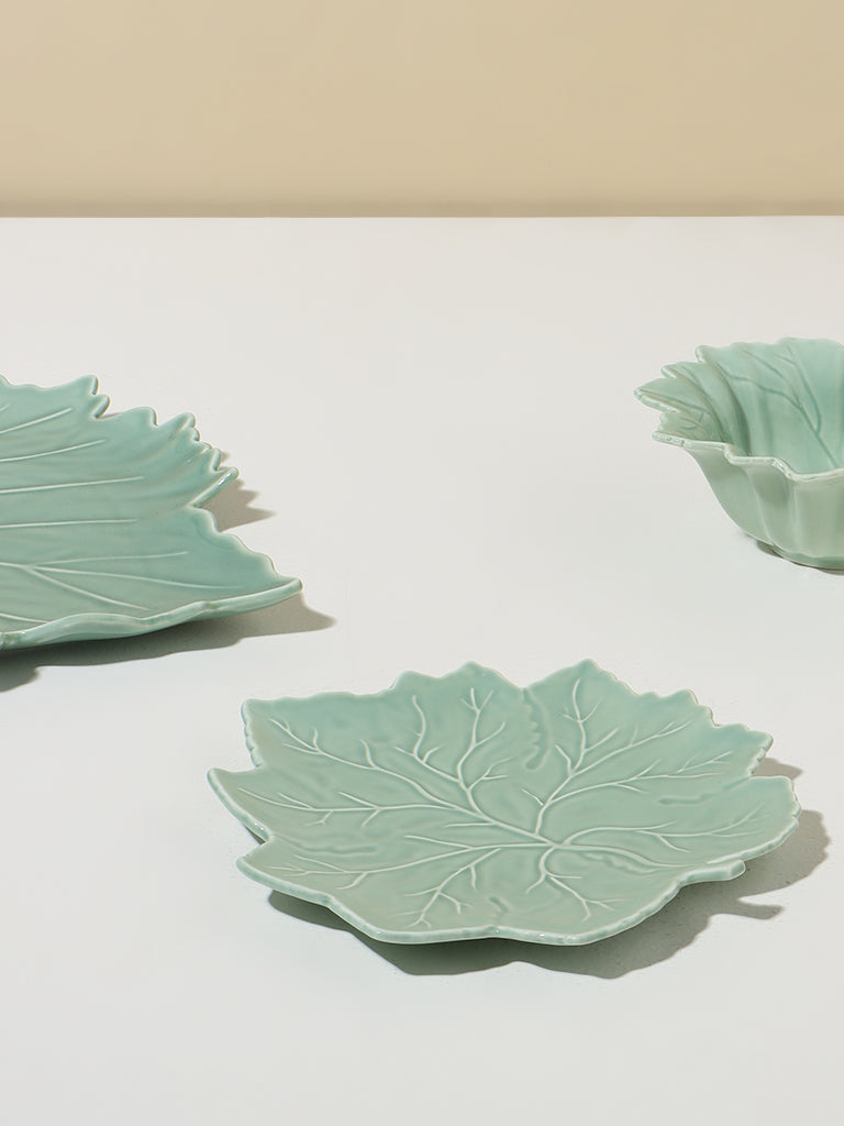 Westside Home Green Leaf Design Small Serving Platter