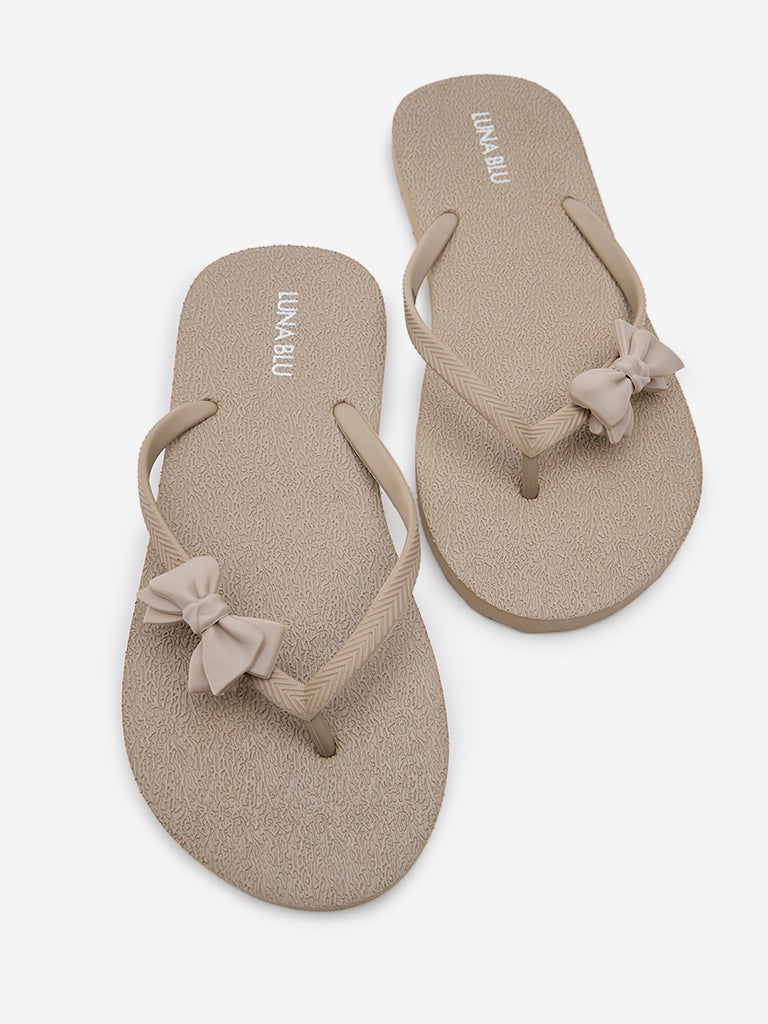 Westside LUNA BLU Women's Beige Bow-Detailed Flip-Flops for Casual Wear Zoomed View