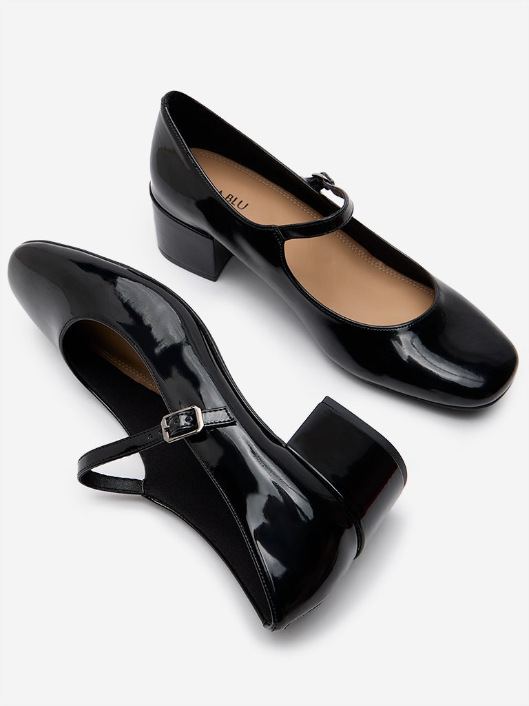 Westside LUNA BLU Women's Black Belted Block Heel Shoes Zoomed View